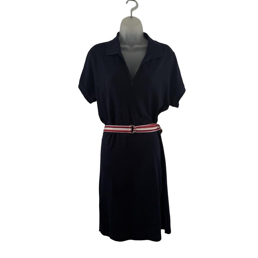 Lord & Taylor Dress Womens XL Navy Pima Cotton Shirt Belted Collared Short